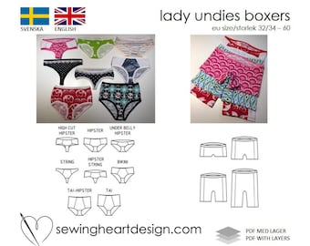 PDF pattern. Double set. Lady Undies/Boxers Lingerie. Size 32-34 - 60 (XS - 4XL)