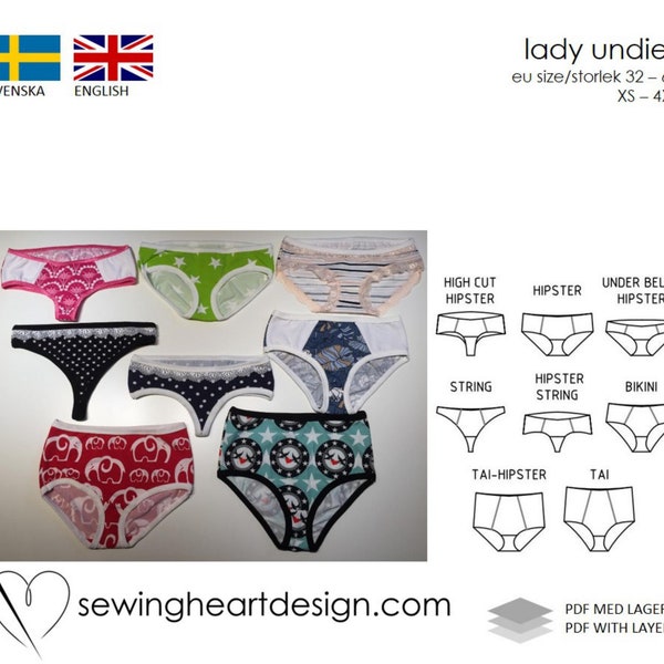 PDF pattern. Lady Undies. Size 32-34 - 60. 8 different modells!