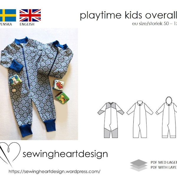 PDF pattern. Playtime Kids Overall. Size 50-158