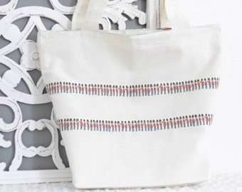 Shopping Tote bag, Calico bag, lined and inner pocket, long handles, 17" large size, Washable and Resuable bag