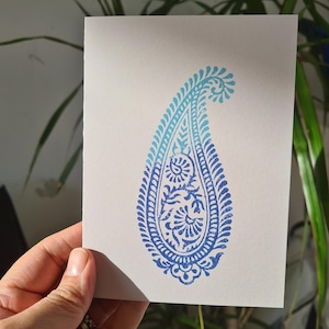 Paisley Block Print Greeting Card – Handmade in London, Eco Friendly Paper, Blank Inside for Birthday, Thank You, Anniversary, Just Because