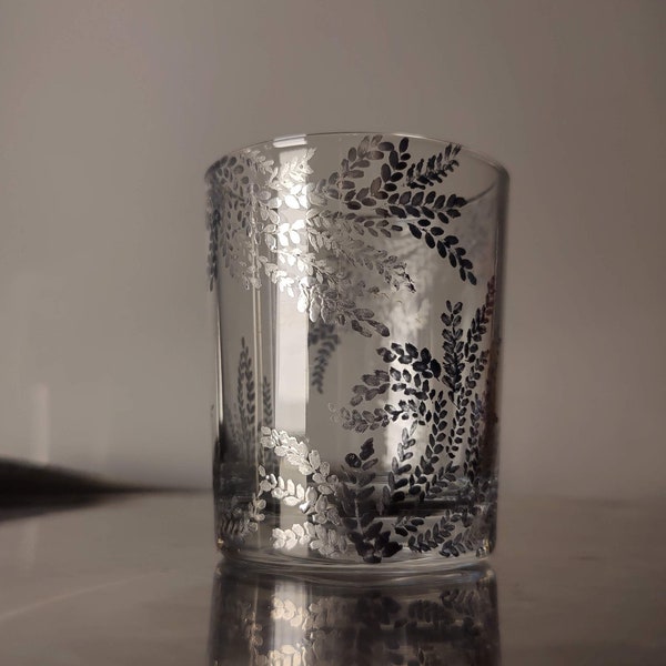 Silver Leaves Shot Glass l Hand-painted Drinkware l Holiday Gift l Gift for Mom l Christmas Gift l New Year Gift l Housewarming Gift