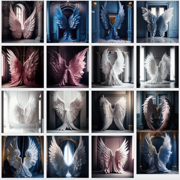 16 Angel Wings Digital Backgrounds, Maternity Backdrop Overlays, Wedding Studio Backdrops, Photoshop Fine Art Textures