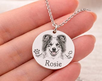 Collar con retrato de mascota grabado, collar con retrato de mascota personalizado, collar con retrato de perro o gato, collar conmemorativo para mascotas, regalo de joyería personalizada para mascotas