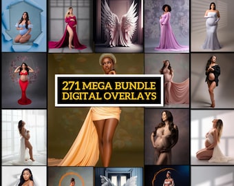 271 Digital Background Maternity & Wedding Backdrop Overlays Bundle | Fine Art Textures, Window Shadow, Fabric, Ripped Paper, Angel Wings