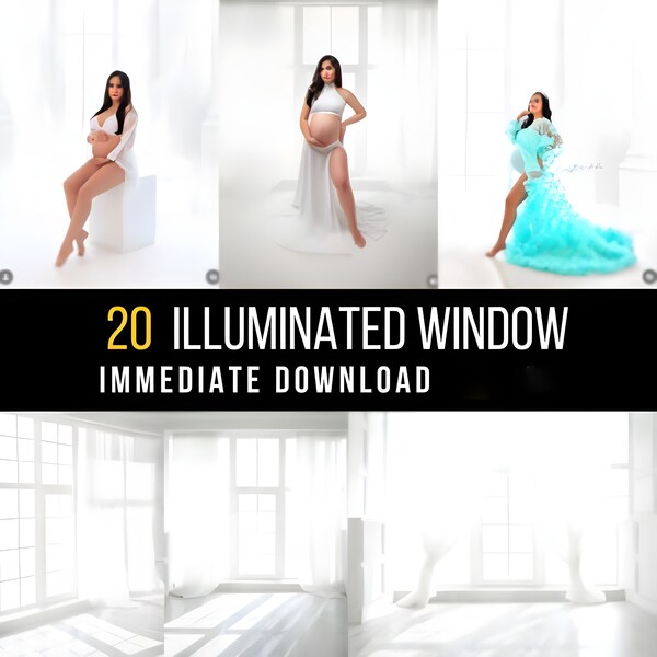 White Illuminated Curtains - 20 Digital White Curtain Photo Backdrop for Weddings, Maternity, and Baby Portraits