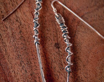 Antiqued Hand Forged Wire Wrapped Copper Earring