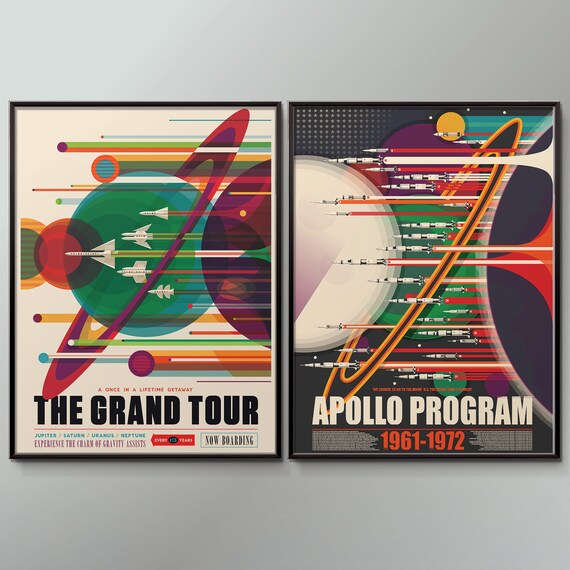 Anuncio de viaje espacial de la NASA Grand Tour Enmarcado Pared Arte Impresión 18X24 en