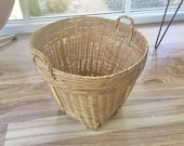Mid Century Large BAMBOO and Wicker CANE BASKET Planter, Craft, Original 1970s Bohemian