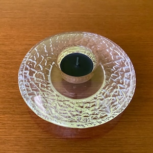 Vintage ORREFORS Sweden GLASS Votive CANDLEHOLDER - Mid Century Modern - Orignal  Label - Signed