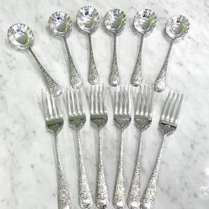 RODD JASMINE Set of 6 Spoons & 6 Forks - EPNS Silver Plate A1 -  Excellent Unused Condition