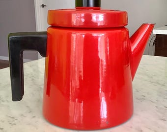 Vintage FINEL Arabia Finland Rote Emaille KAFFEEKANNE Antti Nurmesniemi 1950er/60er Jahre Klassisches skandinavisches Design