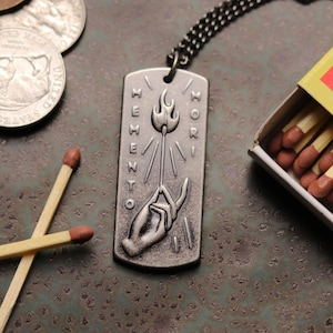 Memento Mori Embossed Burning Match Pendant Necklace