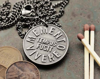 Memento Mori Amor Fati Embossed Pendant Necklace