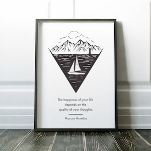 Marcus Aurelius Quote Print Stoicism Mountains Abstract Art Digital Download