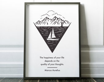 Marcus Aurelius Quote Print Stoicism Mountains Abstract Art Digital Download