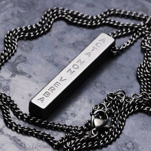 Acta Non Verba Memento Mori Pendant Bar Necklace