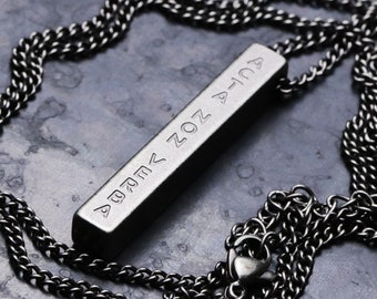 Acta Non Verba Memento Mori Pendant Bar Necklace