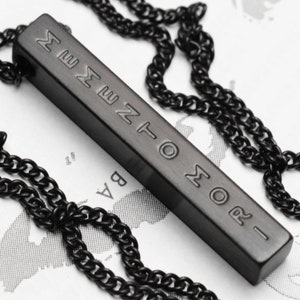 Memento Mori Amor Fati Engraved Pendant Bar Necklace Black