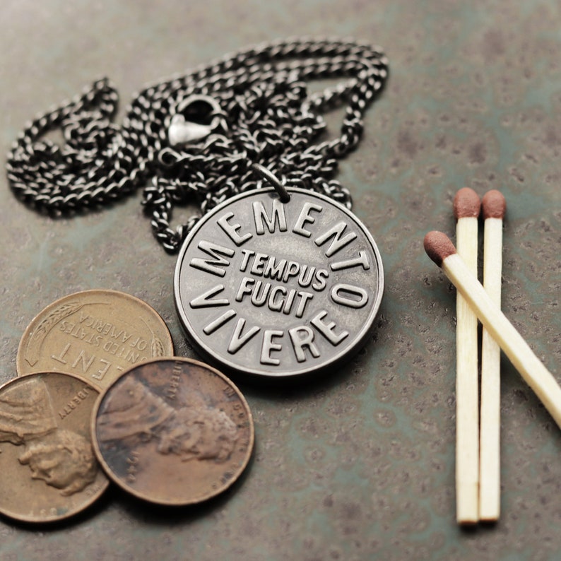 Memento Mori Amor Fati Embossed Pendant Necklace image 1