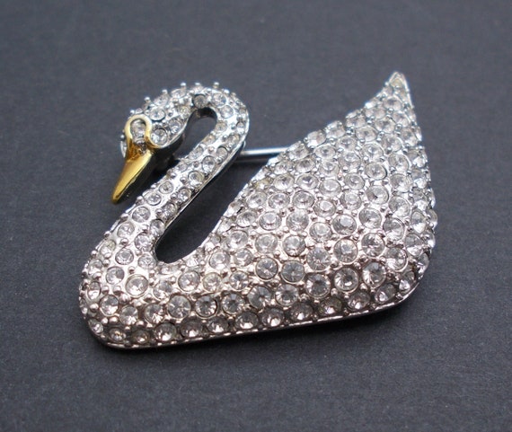 Vintage Swarovski Brooch Crystal Swan Figural Sig… - image 2