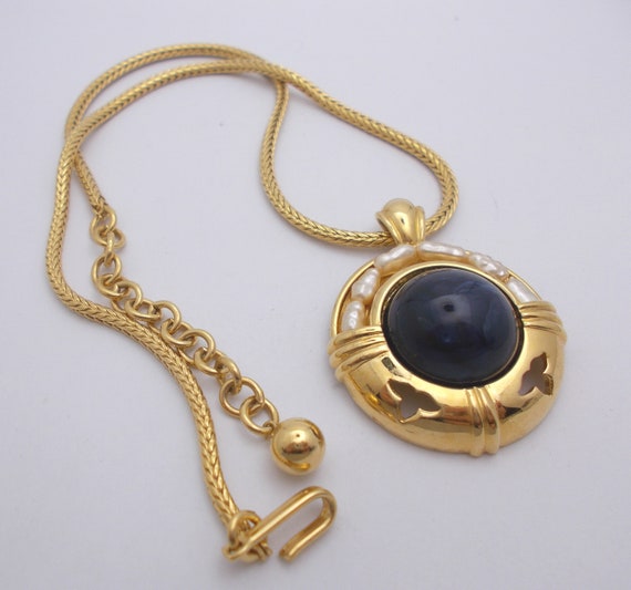 Vintage Necklace & Clip Earrings Set Blue Cabocho… - image 7