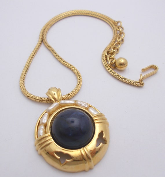 Vintage Necklace & Clip Earrings Set Blue Cabocho… - image 5