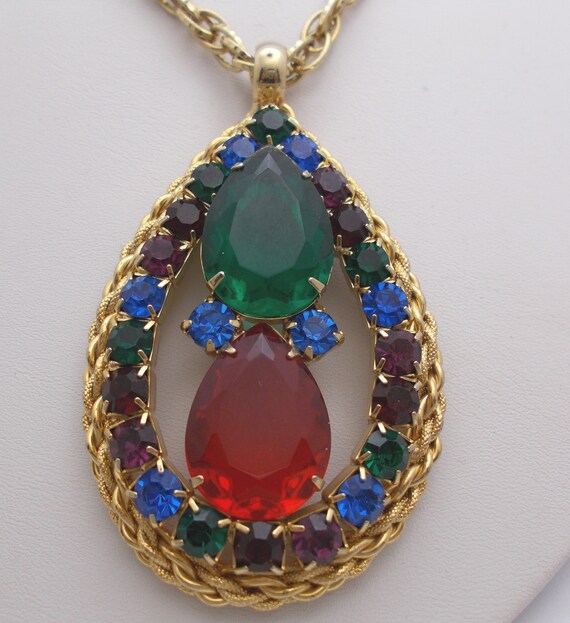 Vintage Necklace Large Bold Multi-Colored Rhinest… - image 2