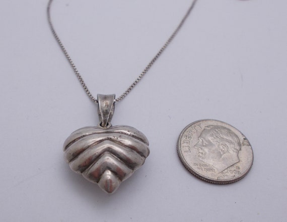 Vintage Puffed Heart Pendant & Chain Sterling Sil… - image 4