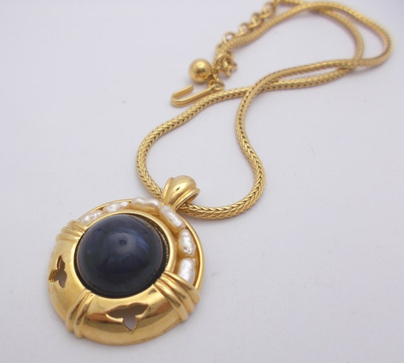 Vintage Necklace & Clip Earrings Set Blue Cabocho… - image 6