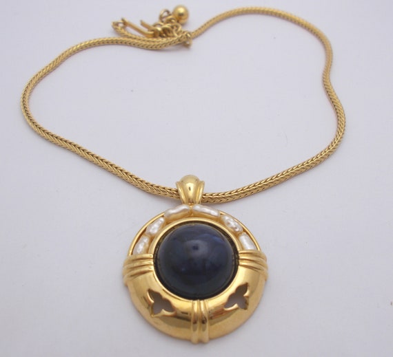Vintage Necklace & Clip Earrings Set Blue Cabocho… - image 2
