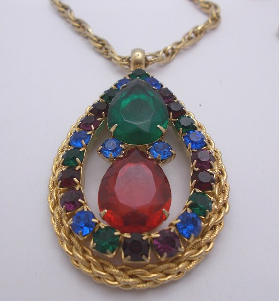 Vintage Necklace Large Bold Multi-Colored Rhinest… - image 3