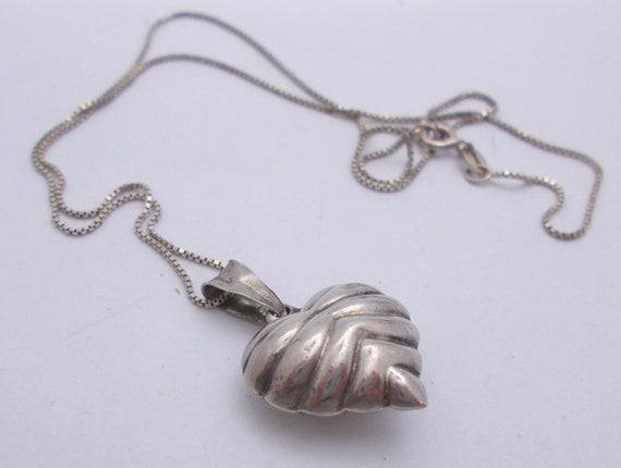 Vintage Puffed Heart Pendant & Chain Sterling Sil… - image 5