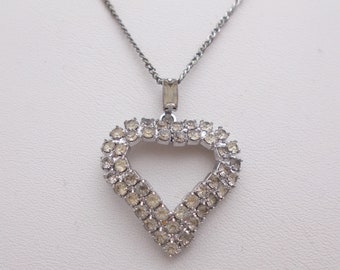 Vintage Necklace Rhinestone Heart Pendant With 18" Chain