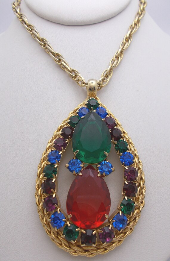 Vintage Necklace Large Bold Multi-Colored Rhinest… - image 5