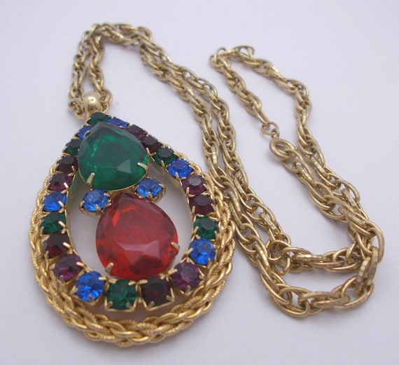 Vintage Necklace Large Bold Multi-Colored Rhinest… - image 4