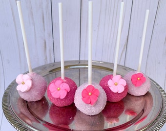 Pink Edible Flower Cakepops - Baby Shower - Bridal Shower