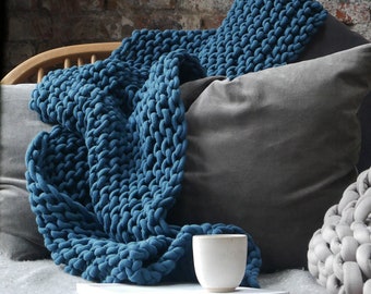 Chunky Knitted Cotton Blanket and Throw