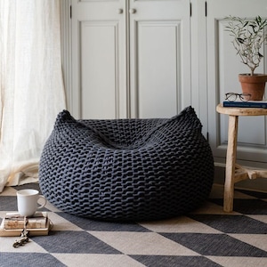 Round Bean Bag Chair for Adults, Bean Bag with Filling, Knitted Bean Bag, Chair for Living Room image 4