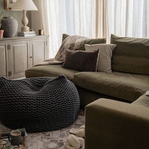 Round Bean Bag Chair for Adults, Bean Bag with Filling, Knitted Bean Bag, Chair for Living Room image 5