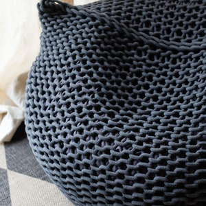 Round Bean Bag Chair for Adults, Bean Bag with Filling, Knitted Bean Bag, Chair for Living Room image 3