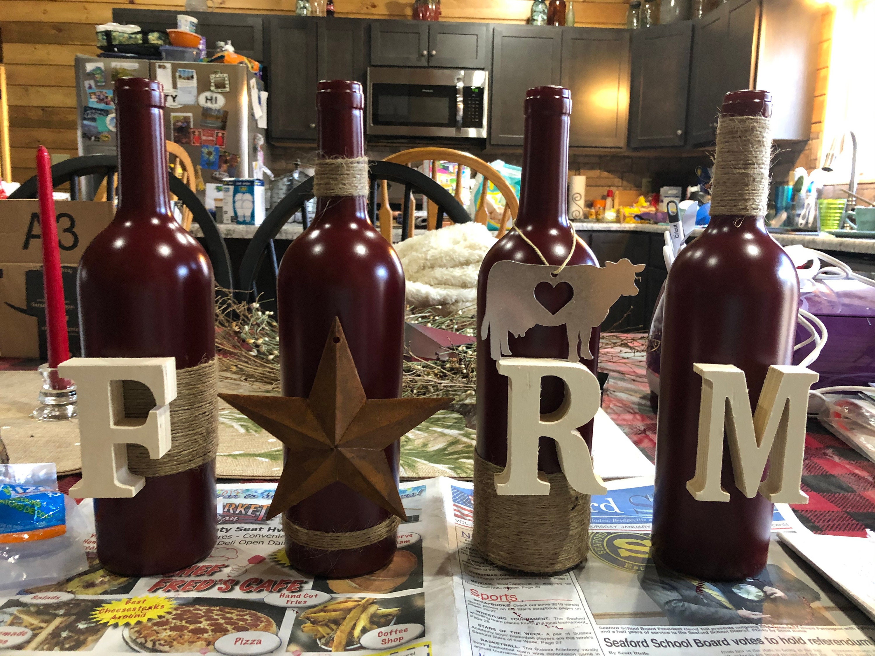 Farm Wine Bottle Decor Set Etsy