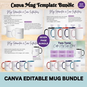 Mug Mockup Bundle Canva Template, Two Tone Coffee Mug Size Chart, Two Tone Mug Mockup, 11 oz Mug Mockup, 15 oz Mug Mockup, POD Mug Mock up