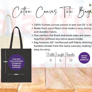 Canvas Tote Bag Size Chart, Features, Care Instructions Mockup, Cotton Tote Bags, Sizing Chart Template, Digital Mock up, Digital Image