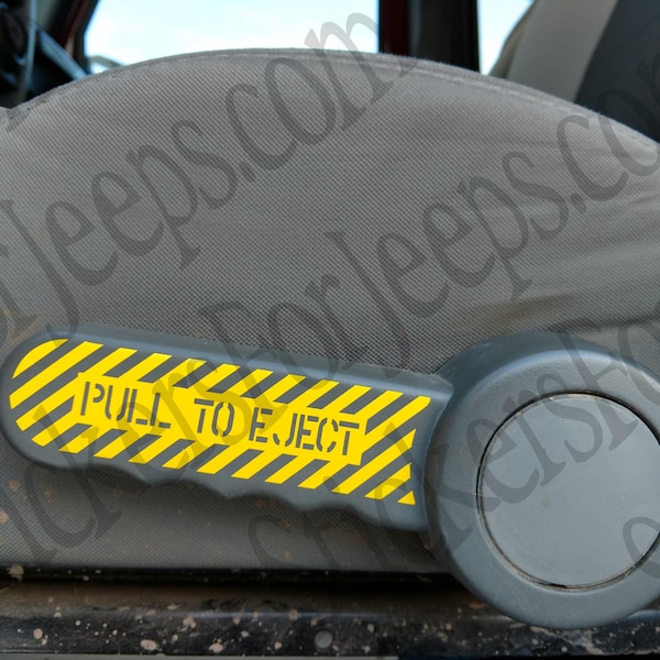 Ejector seat "pull to eject" sticker. Pair of vinyl decals. Fits: Jeep Wrangler JK/JKU