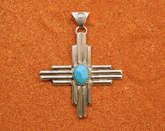 Colgante Zia - turquesa Kingman - plata 925 - idea de regalo - símbolo - joyería nativa americana - hecho a mano - cruz