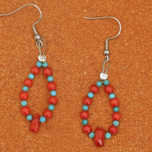 earrings-kingman turquoise-coral-native american-hooks-gift jewelry-navajo