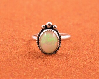 opal ring-sterling silver-handmade-native american jewelry-boho-unique piece-gift