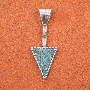 Pendentif flèche turquoise-bijoux amérindiens-mixte-fait main-argent 925/1000-cadeau-garanti-inlay