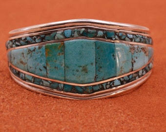 Pulsera Kingman Turquesa - Plata 925/1000 - Estilo Navajo - Pieza Única - Mujer y Hombre - Boho - Joyería Nativa Americana